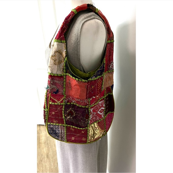 🆕 Boho Multicoloured Patchwork w/Mirror Hobo Shoulder Bag Cotton Made in India - Picture 7 of 16